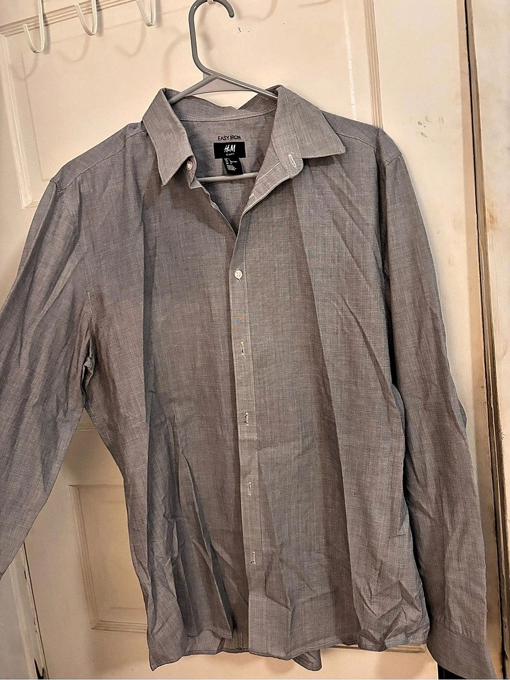 H&Medium Slim Fit Easy-iron Shirt Gray Checkered Medium